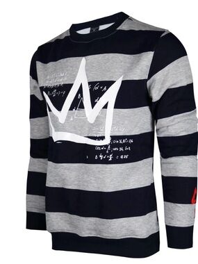 Screenshot Striped Crewneck Sweater with Crown Graphic - Grey & Black size L